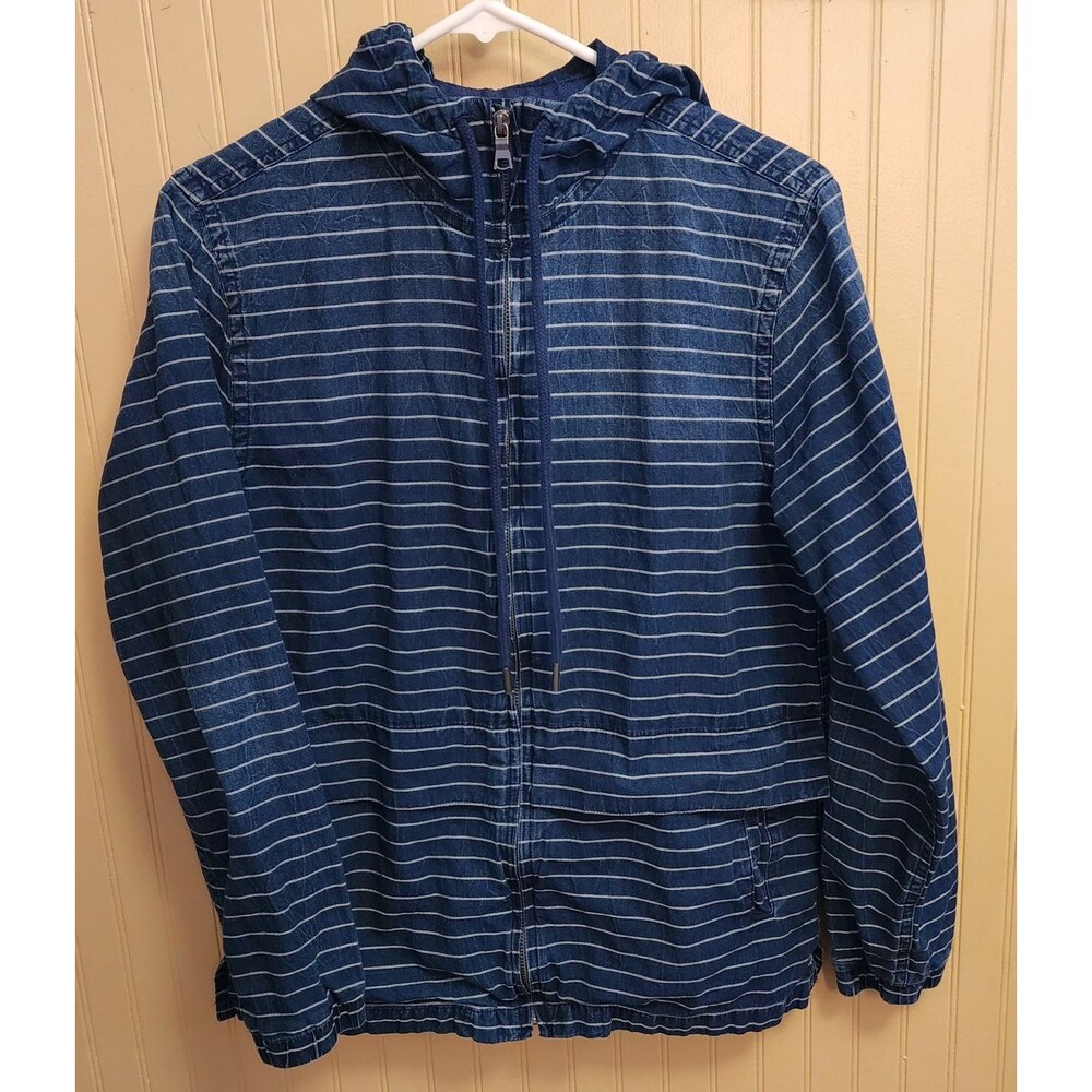 EXPRESS Indigo Striped Denim Zip-Up Men Hooded Shirt/Jacket Size XS